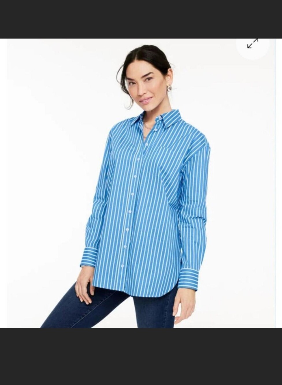 Talbots 100% Cotton Oversized Blue and White Stripe Button-Up Shirt NWOT